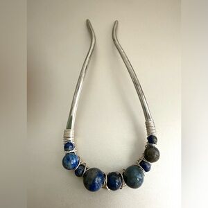 Elegant Silver and Blue Beaded hairpin